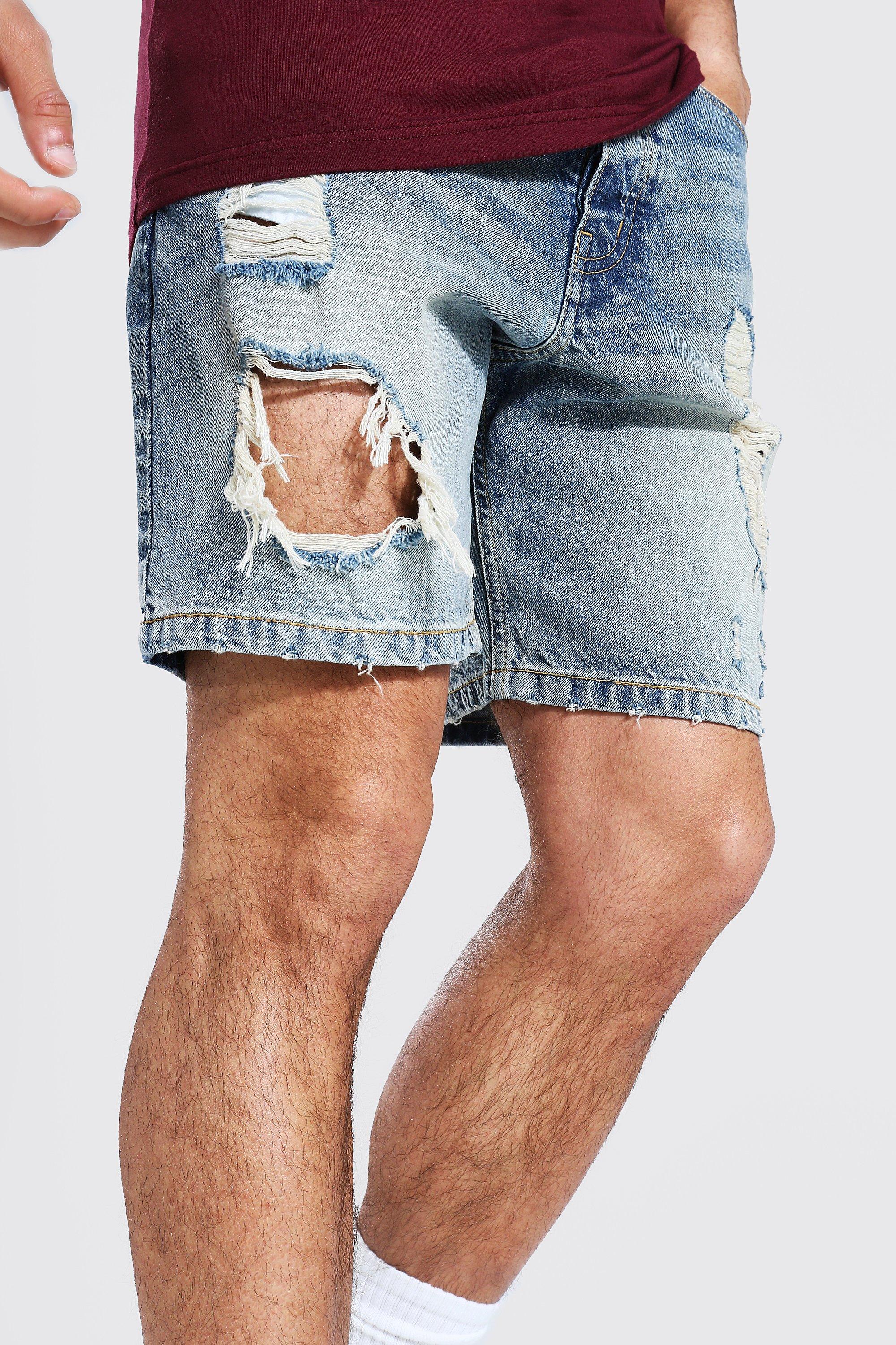 Relaxed Fit Extreme Ripped Denim Short